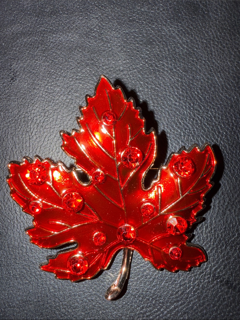 Red Leaf Rhinestone Brooch - Women Accessories
